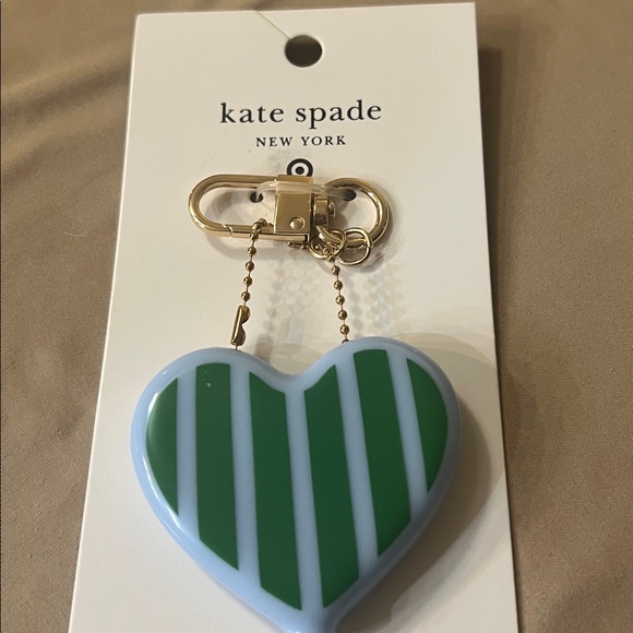LAST ONE::Kate spade x Target Heart-Shaped Coinpurse Keychain Blue Green Stripes - Picture 5 of 6